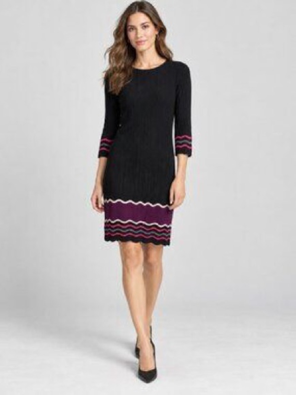 Nine West rib knit scalloped midi shift dress